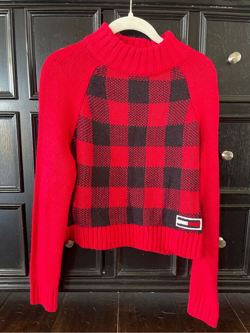 Tommy Hilfiger Tommy Jeans red and black buffalo plaid mock-neck